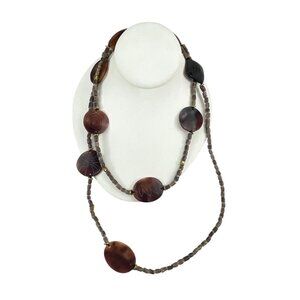 Handcrafted Brown Shell & Bead Necklace With Unique Carved Detailing